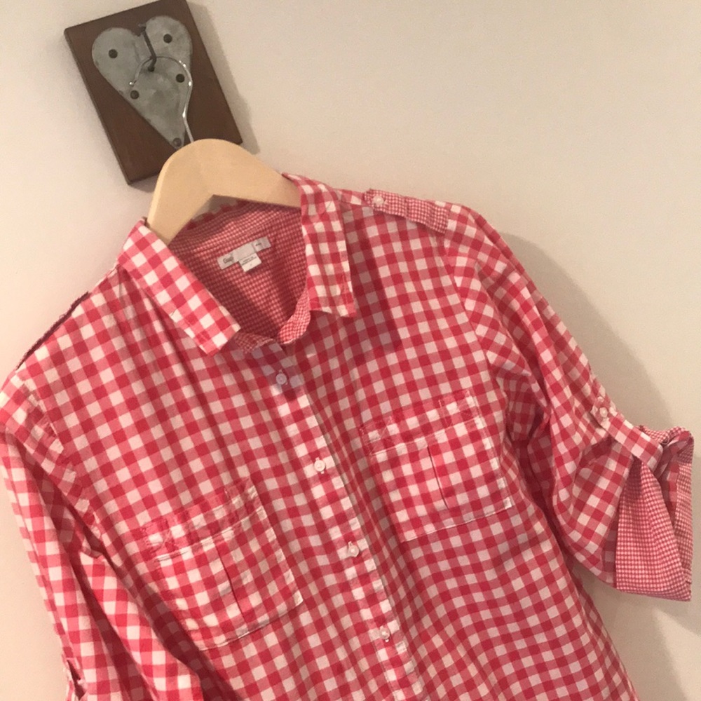 Gap gingham red chef check Button Down Sz lg